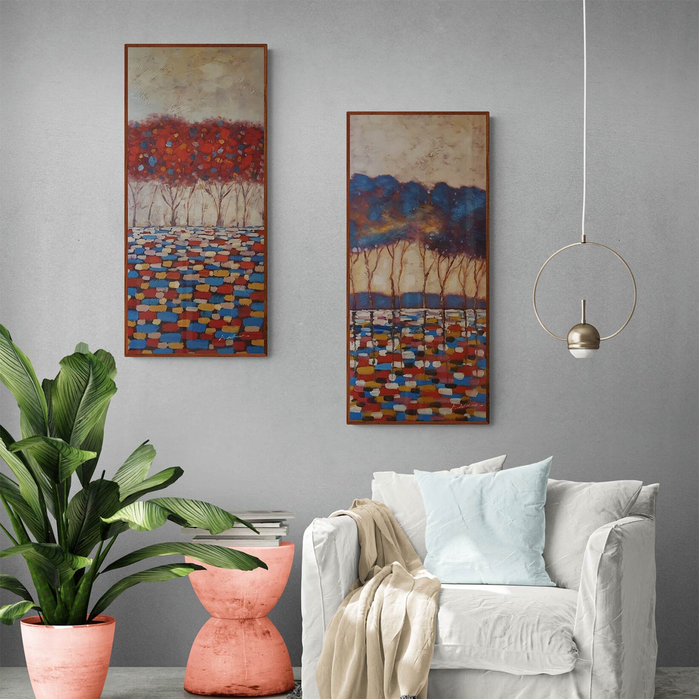 Cuadro Díptico Arboles Decorativo 40x90 cm [2 piezas]