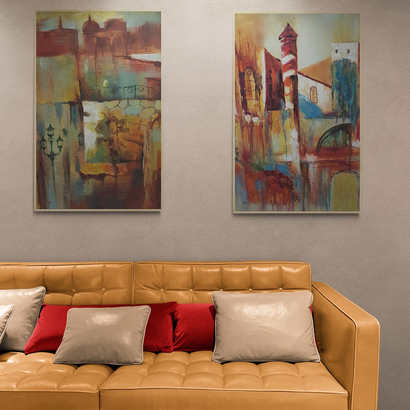 Cuadro Díptico Ciudad Abstracta 90x60  cm [2 piezas]