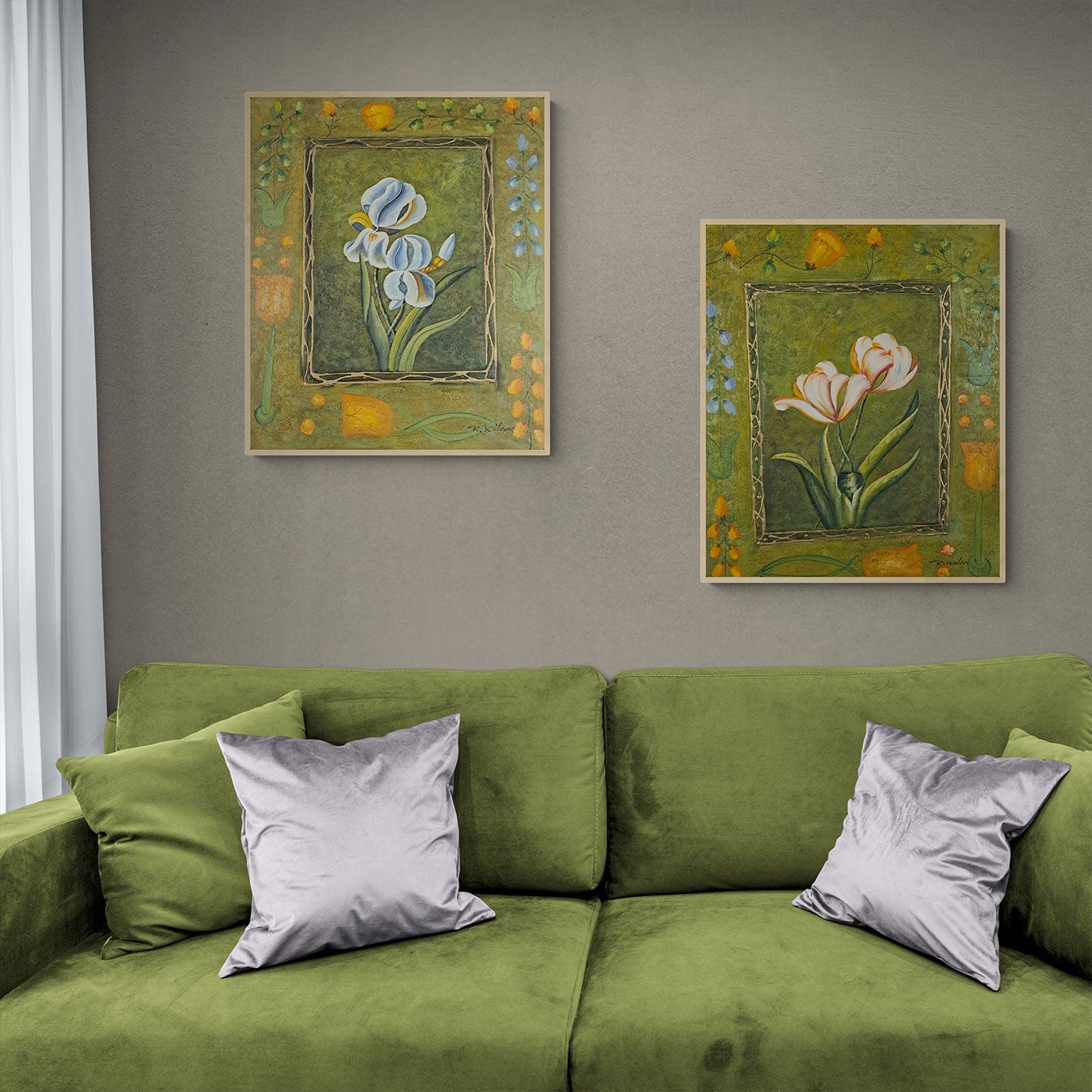 Cuadro Diptico Dos Flores  50x60 cm [2 piezas]