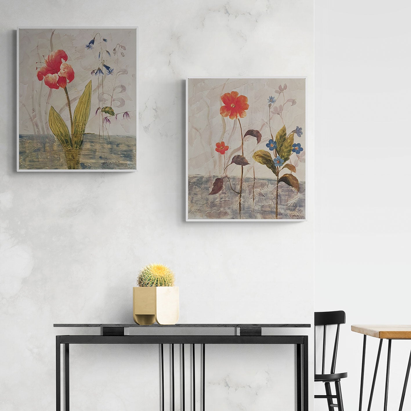 Cuadro Diptico Flor Decorativas  50x60 cm [2 piezas]