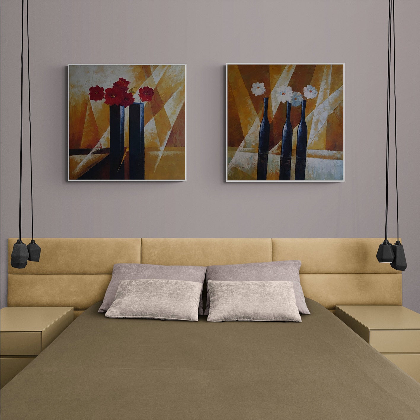 Cuadro Diptico Flores Colores 80x80 cm [2 piezas]