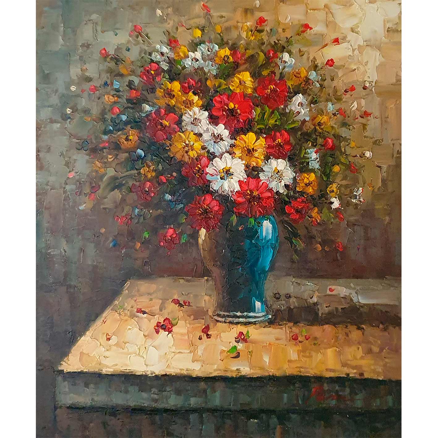 Díptico decorativo impresionista de flores para salón
