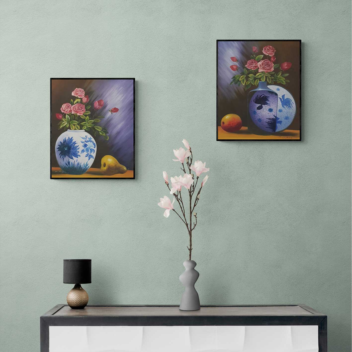 Cuadro Diptico Flores Fruta  50x60 cm [2 piezas]