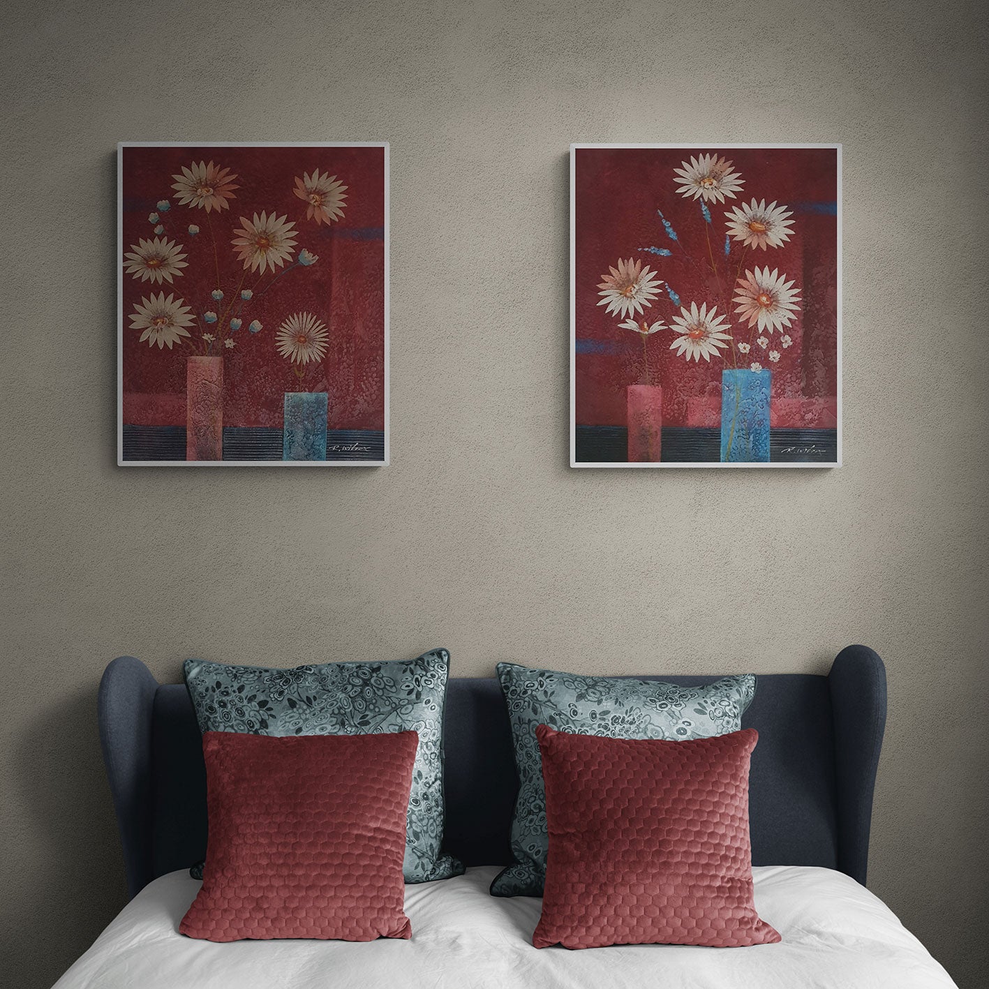 Cuadro Díptico Flores Jarron 50x60 cm [2 piezas]