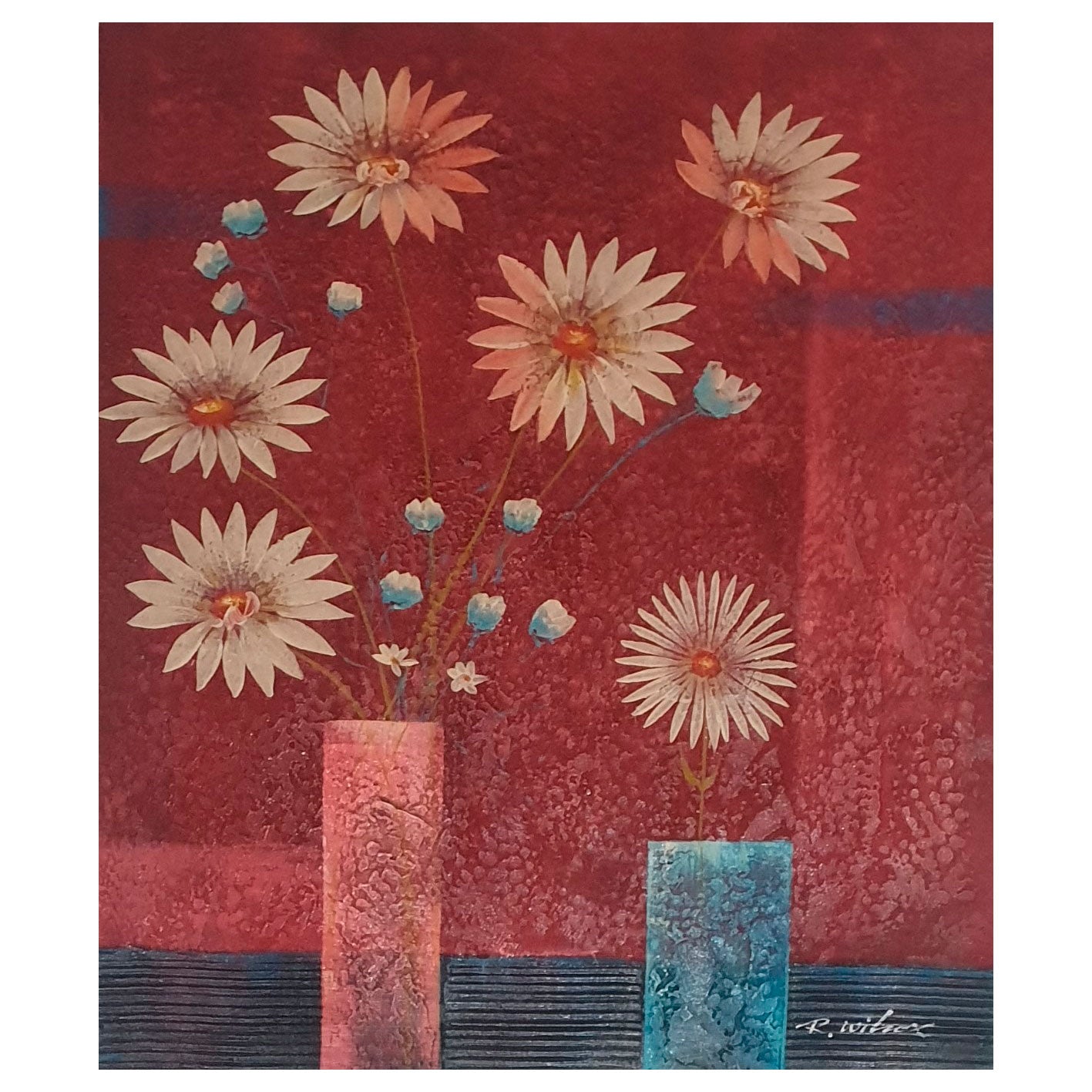 Cuadro Diptico Flores Jarron 50x60 cm [2 piezas] Texturas