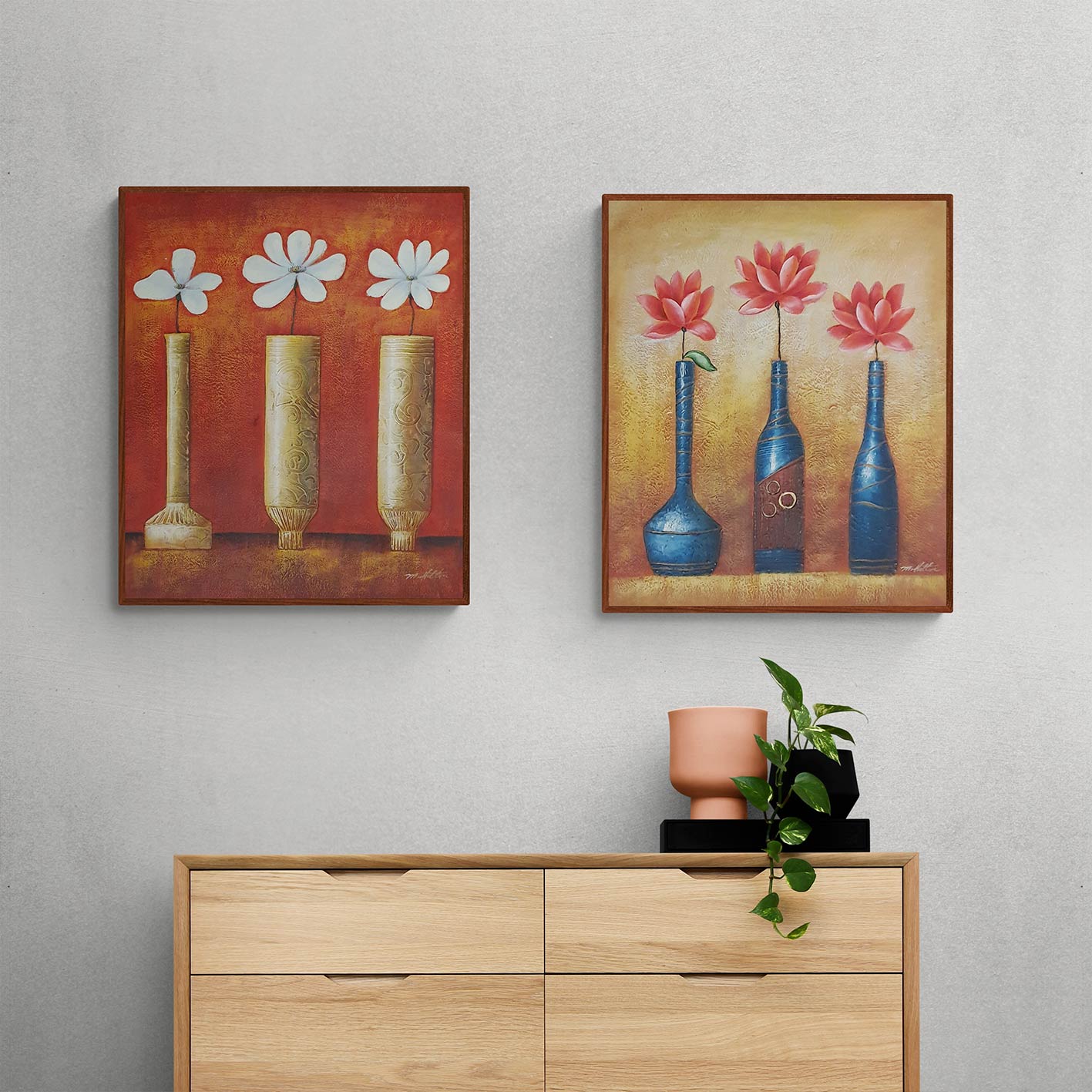 Cuadro Diptico Flores Relieve 50x60 cm [2 piezas]