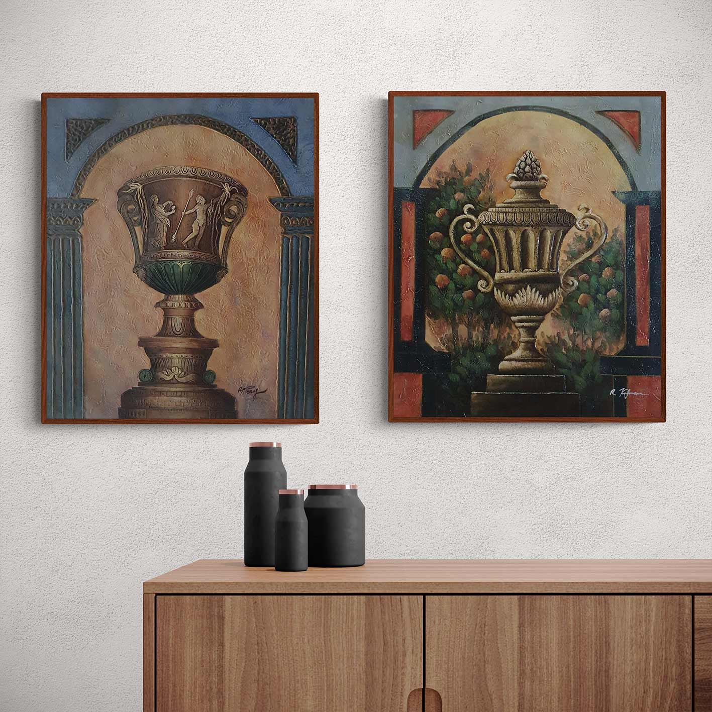 Cuadro Diptico Jarron Relieve IV  50X60 cm [2 piezas]