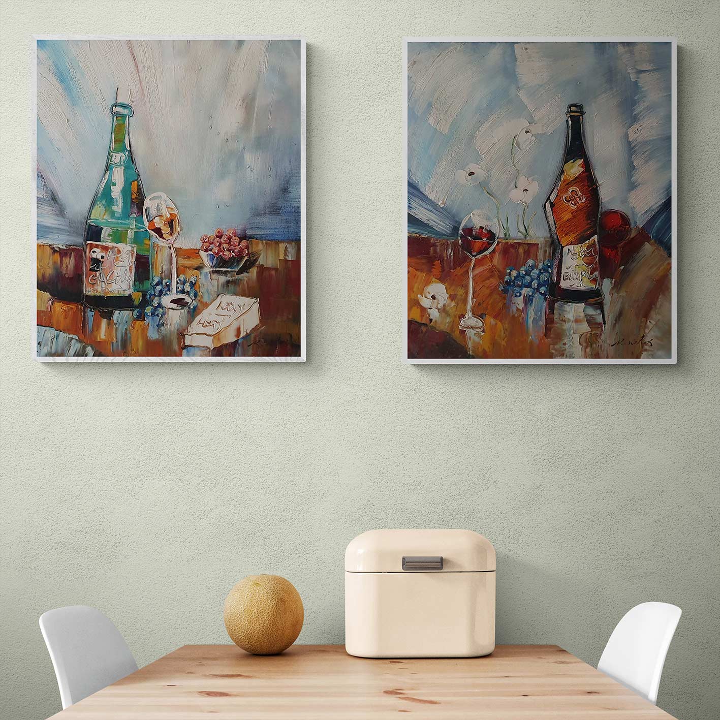 Cuadro Díptico Vino Uvas 50X60 cm [2 piezas]