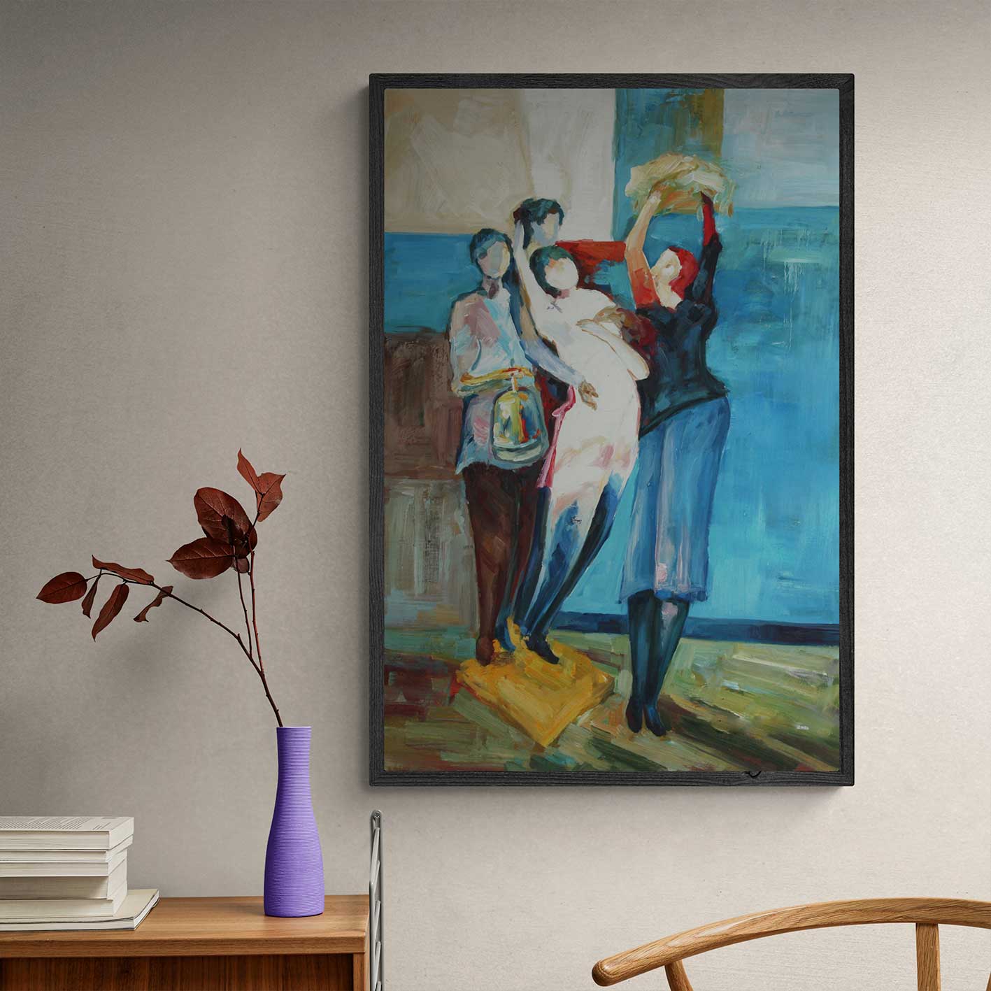 Pintura figurativa que muestra la sororidad entre mujeres