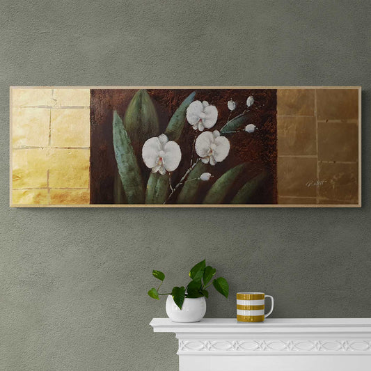 Cuadro Flores Oros Blancas 120x40 cm