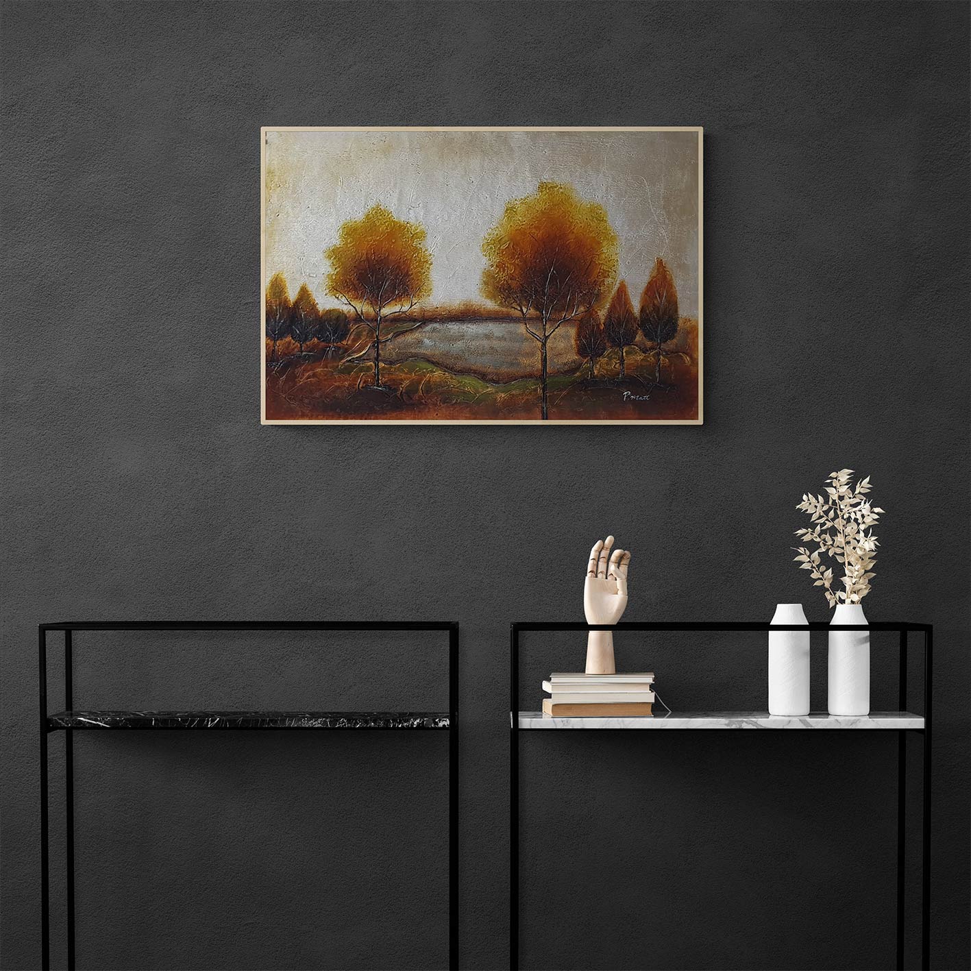 Cuadro Arboles Plata Oro 90x60 cm