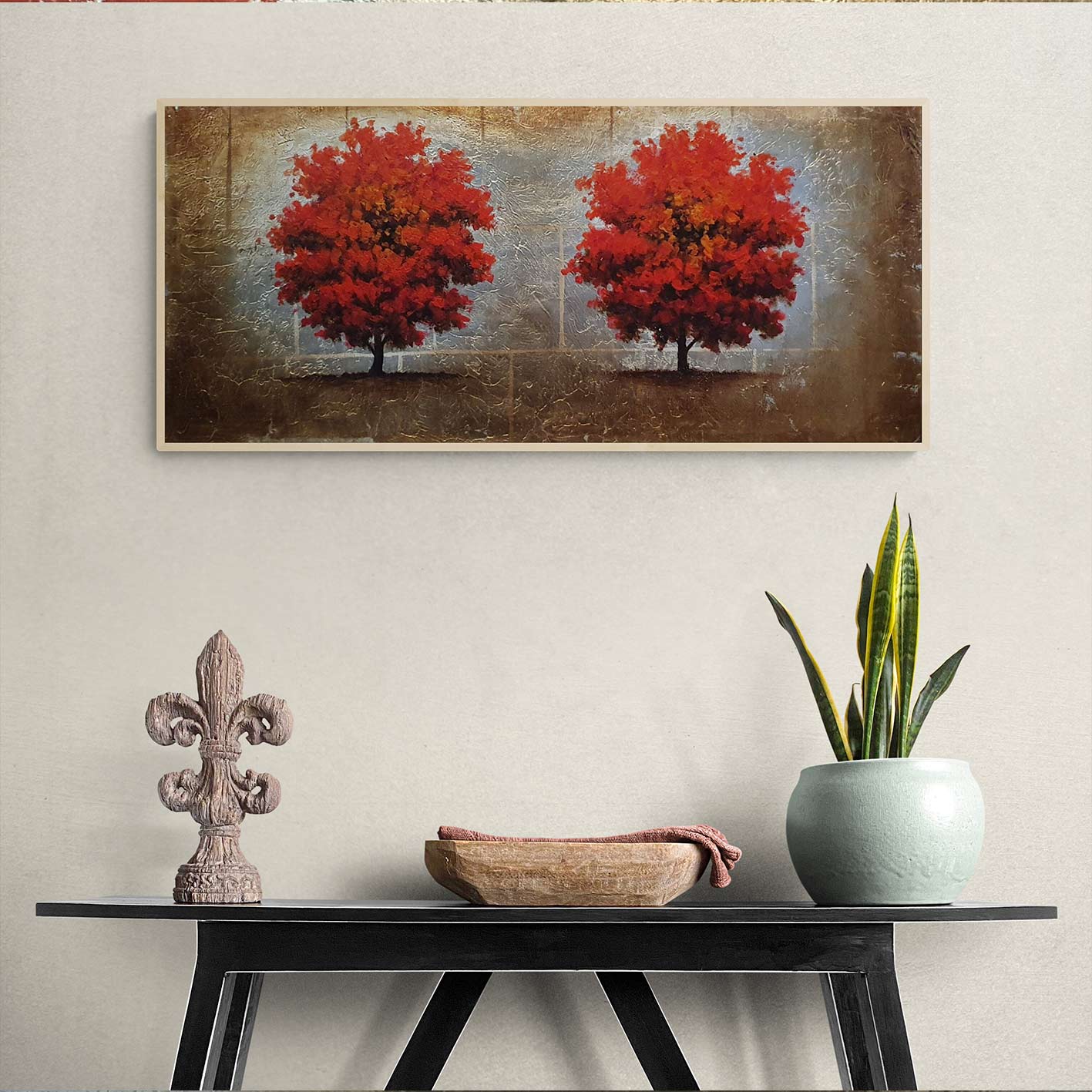 Cuadro Arboles Decoración Plata 90x40 cm