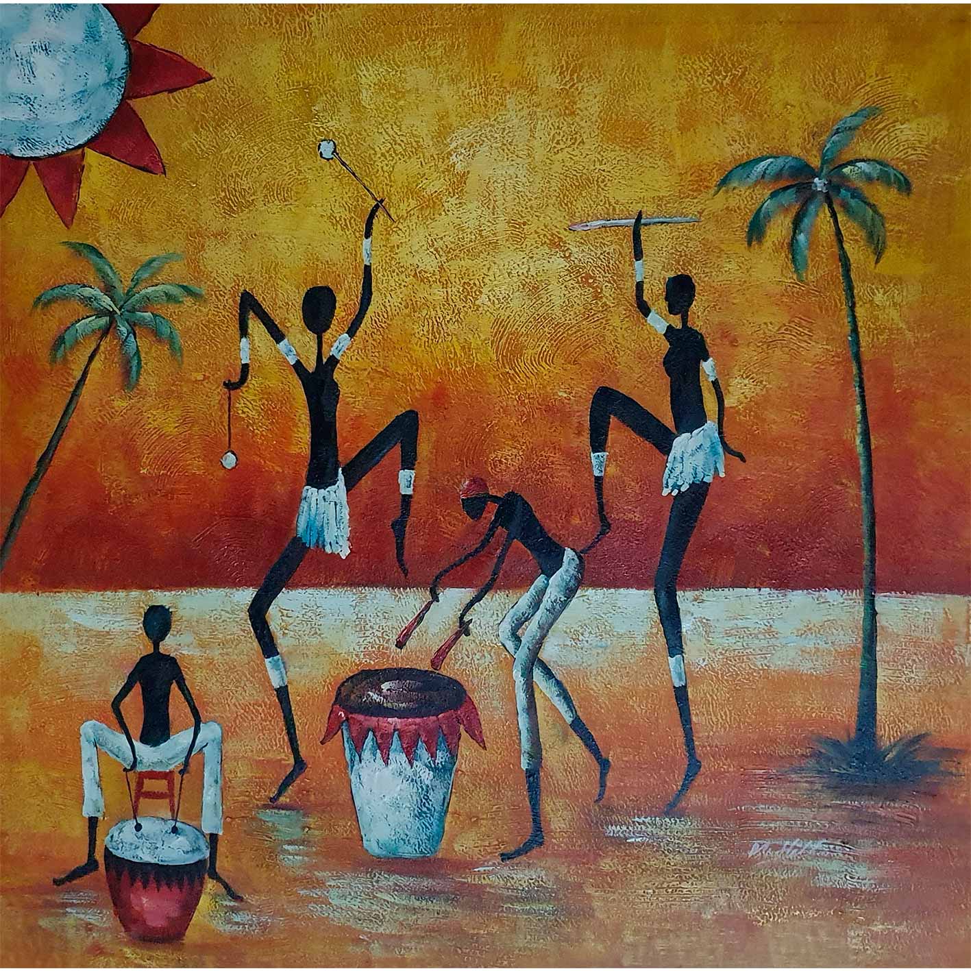 Cuadro Africanos Danza I  80x80 cm