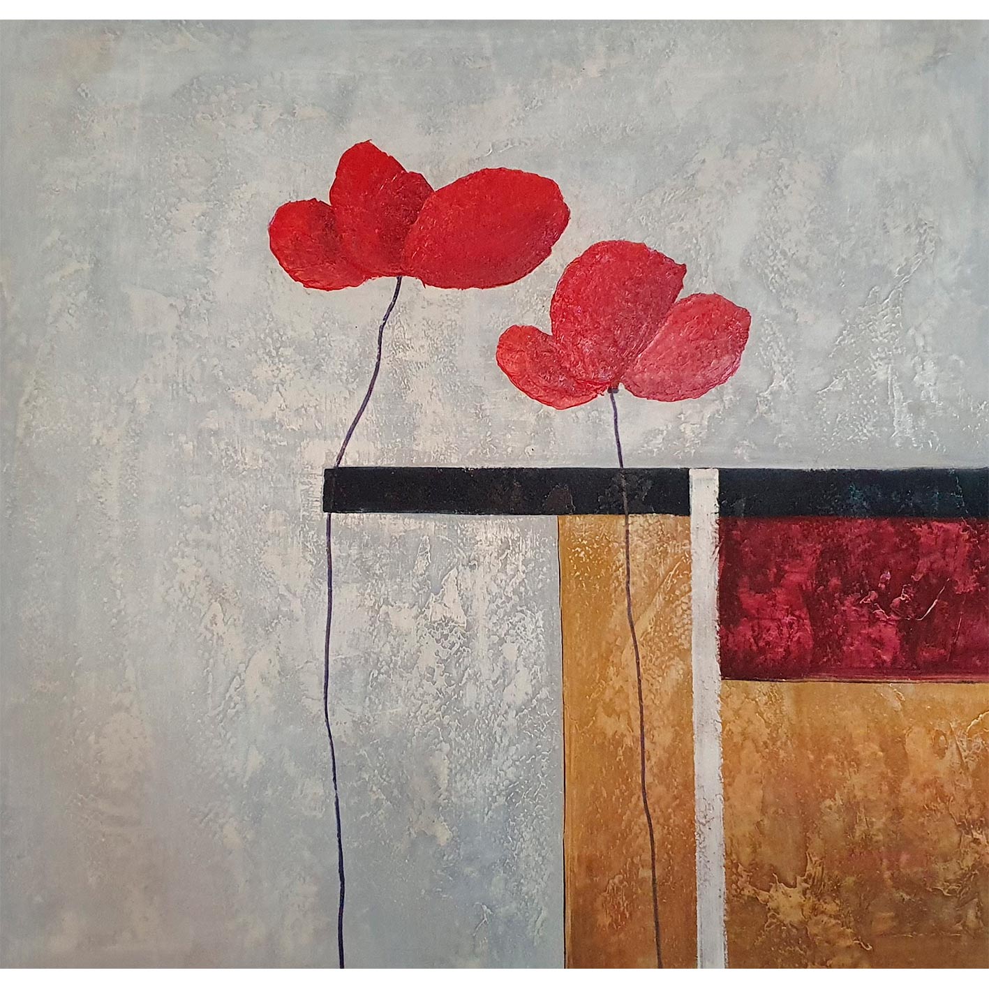 Cuadro Lienzo Oleo  Amapola Roja II 80x80 cm