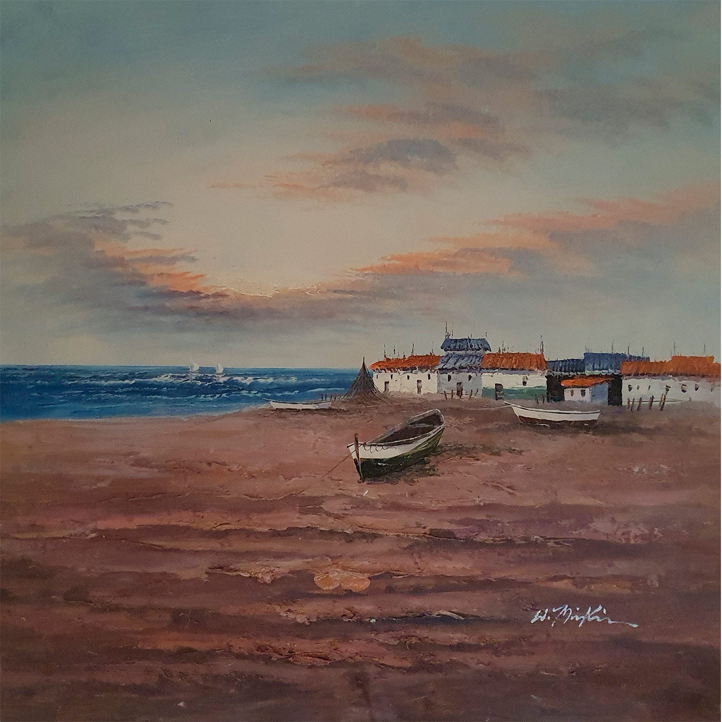 Cuadro Barca Playa II  80x80 cm