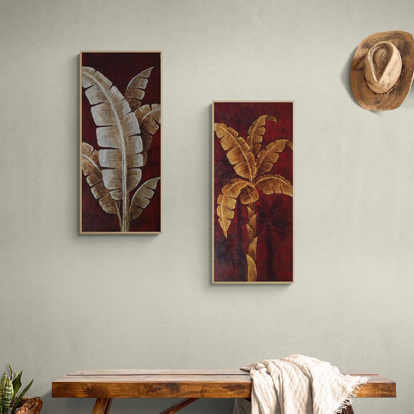 Cuadro Decorativo Botanica Oro 40x90 cm [2 piezas]