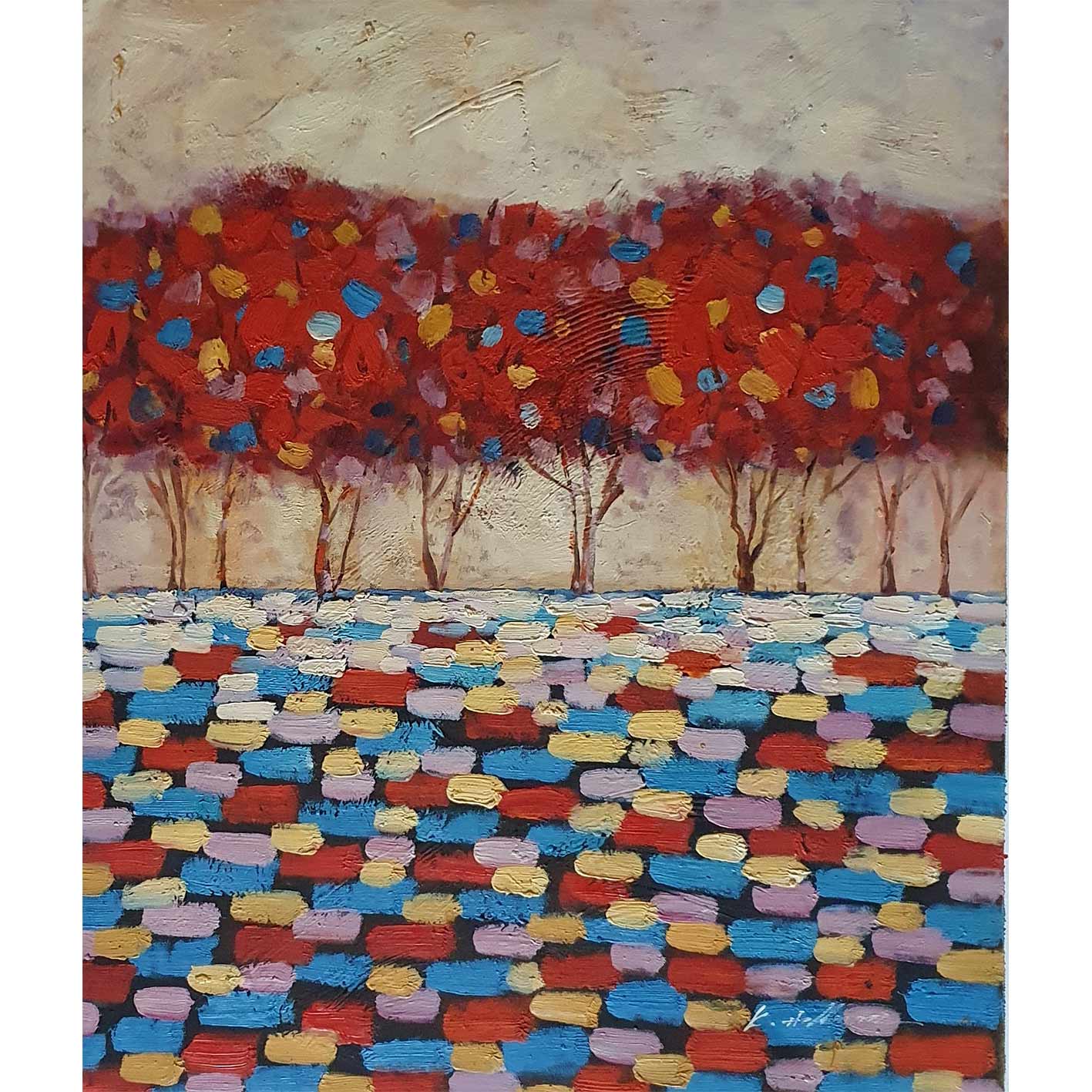 Cuadro Lienzo Oleo Diptico Arboles  50x60 cm [2 piezas] 