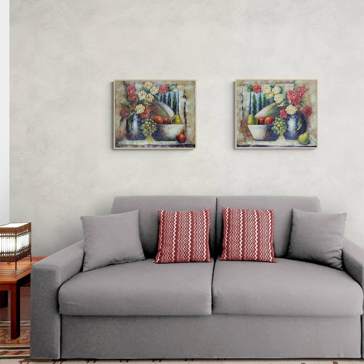 Cuadro Oleo Diptico Bodegon Floral  60x50 cm [2 piezas]