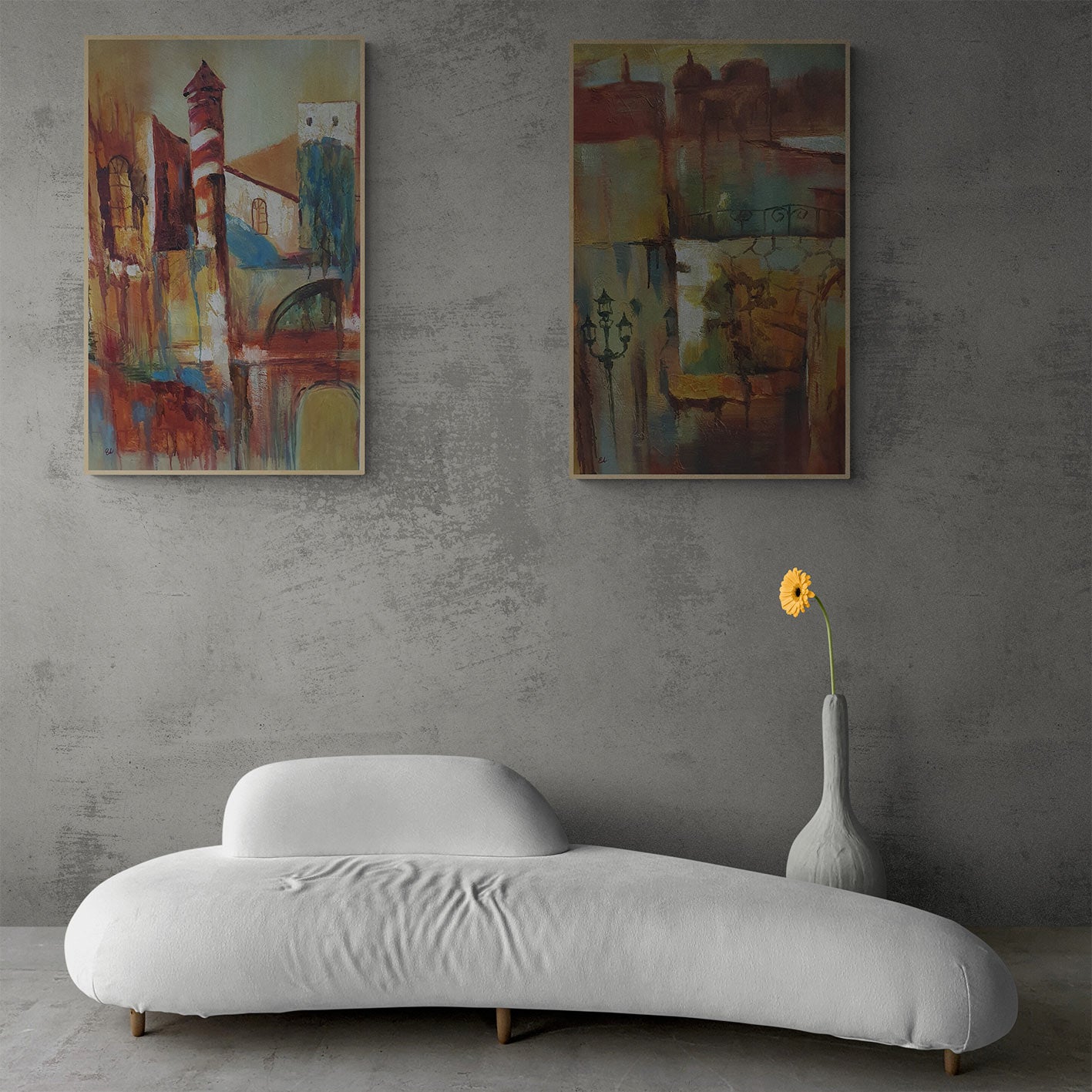 Cuadro Diptico Ciudad Abstracta 90x60  cm [2 piezas]