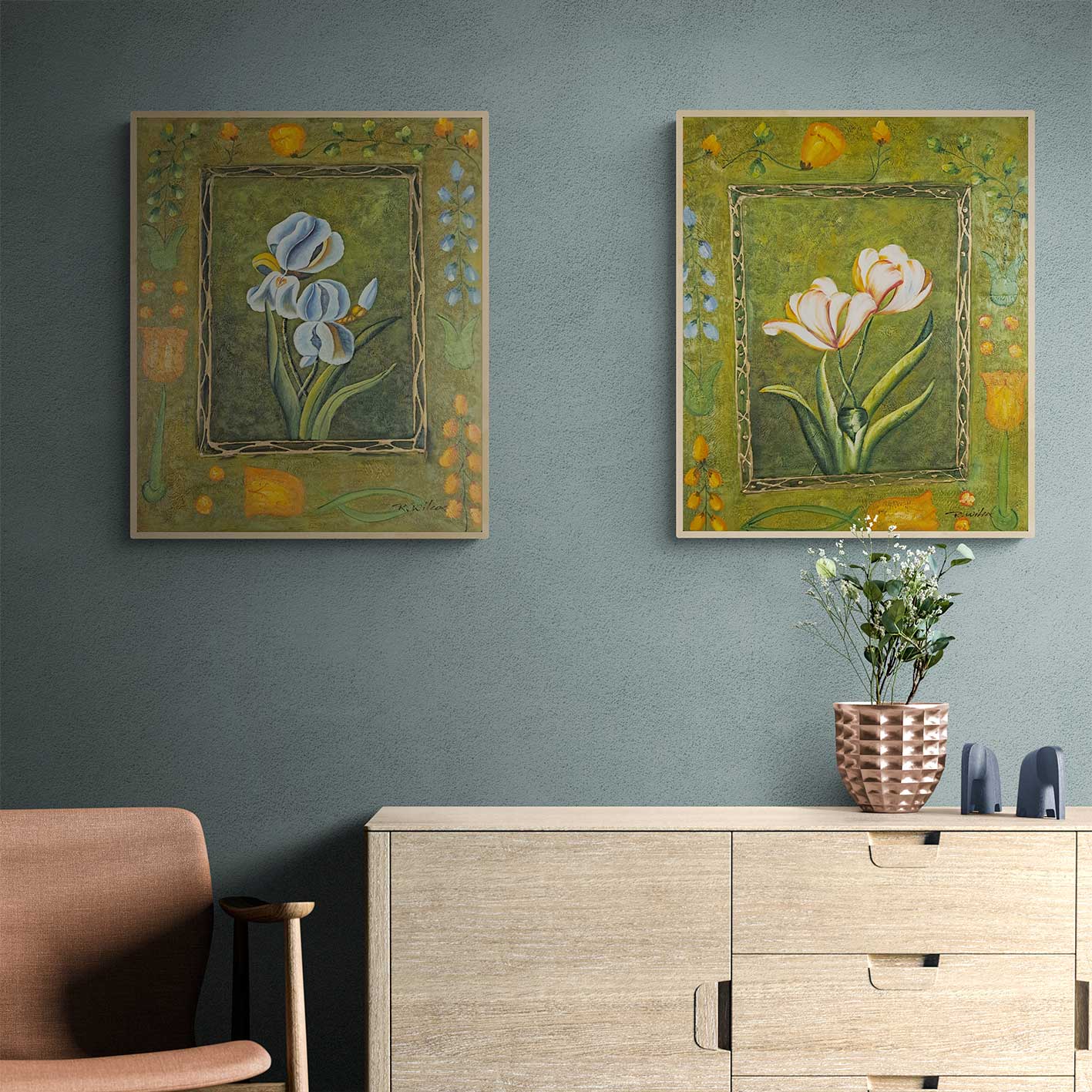 Cuadro Diptico Dos Flores  50x60 cm [2 piezas]