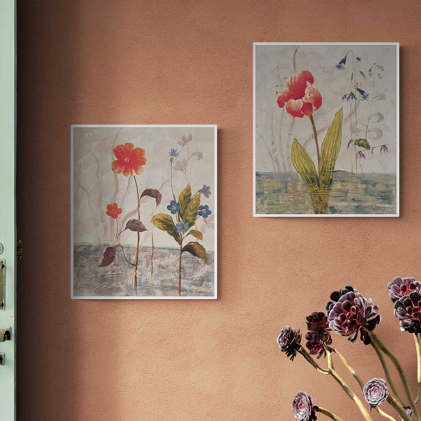 Cuadro Diptico Flor Decorativas  50x60 cm [2 piezas]