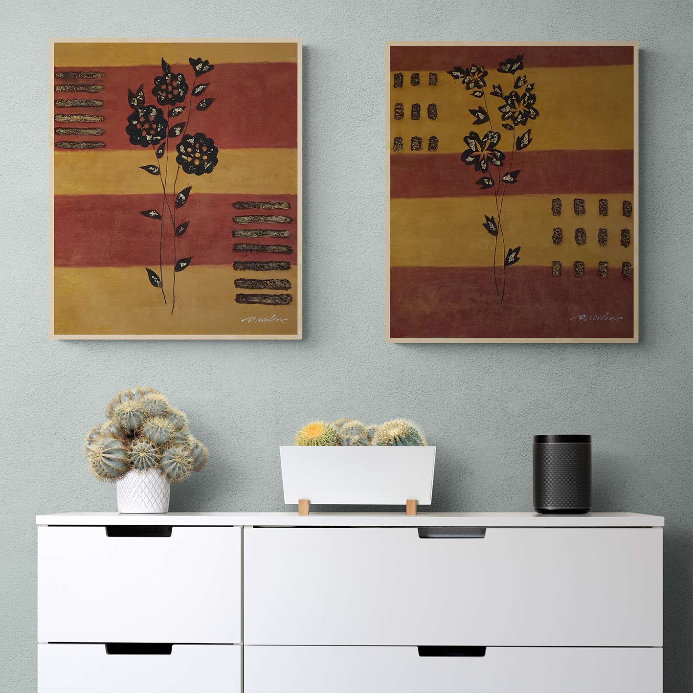 Cuadro Diptico Flor Dorada  50x60 cm [2 piezas]