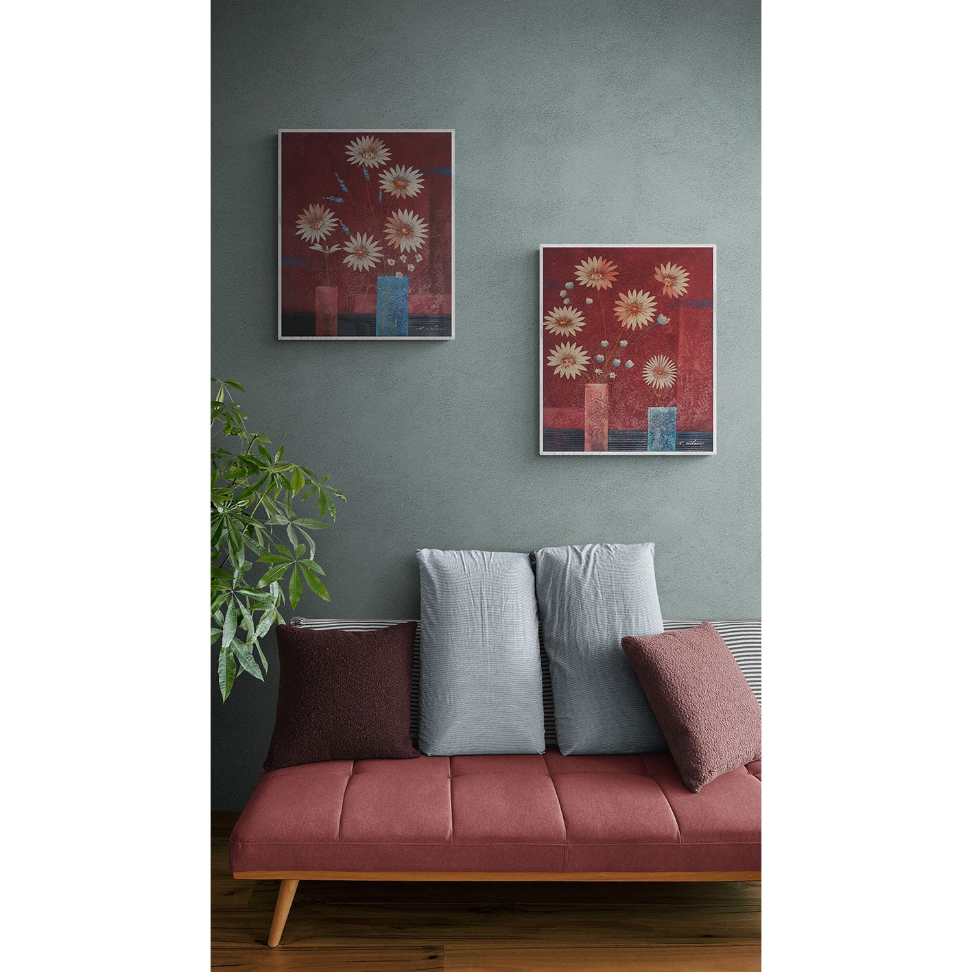 Cuadro Díptico Flores Jarron 50x60 cm [2 piezas]