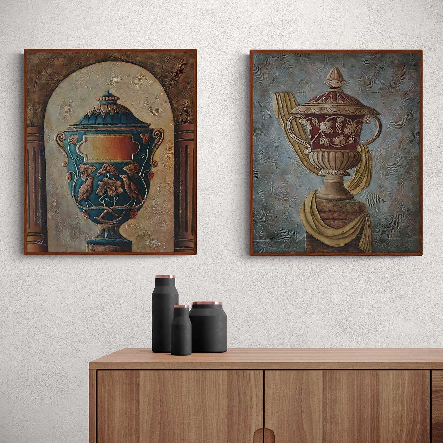 Cuadro Diptico Jarron Relieve III 50X60 cm [2 piezas]