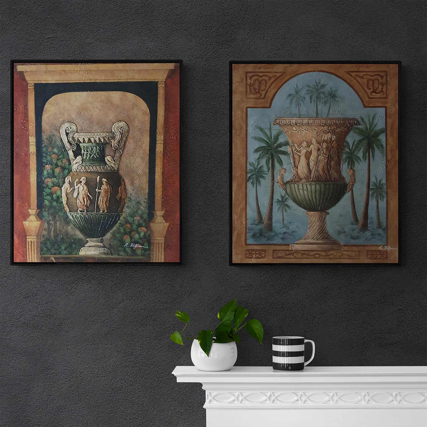 Cuadro Diptico Jarron Relieve I  50X60 cm [2 piezas]