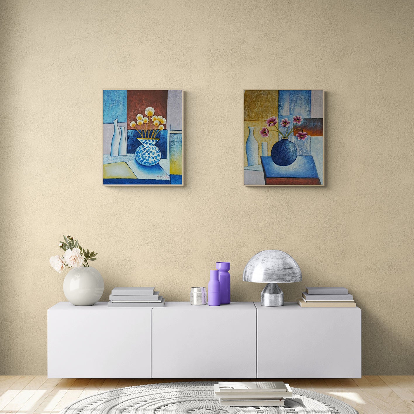 Cuadro Diptico Jarrones Redondos 50X60 cm [2 piezas]