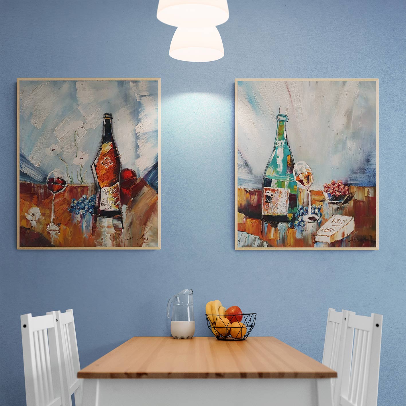 Cuadro Diptico Vino Uvas 50X60 cm [2 piezas]