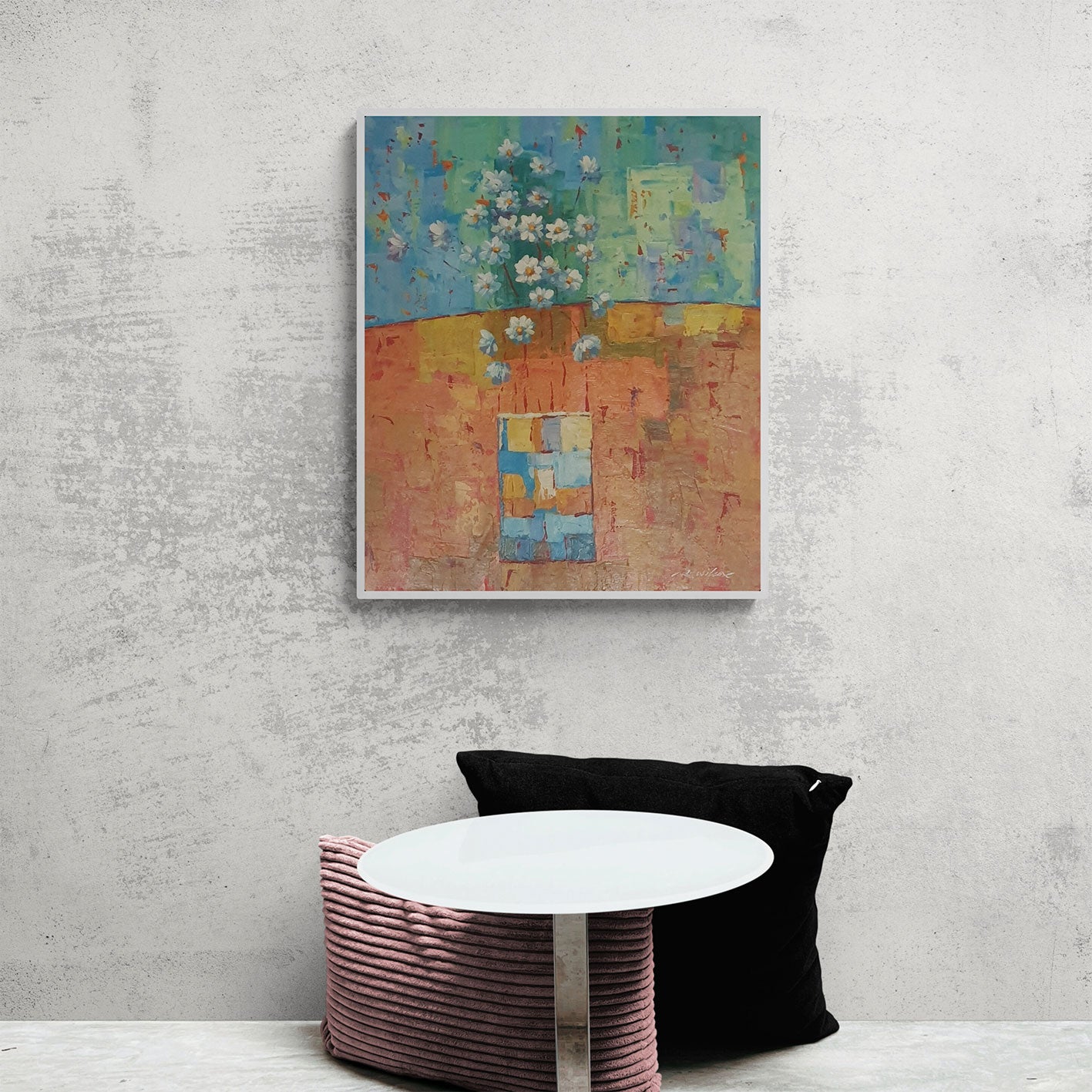 Cuadro Flores Jarron Cuadrado  50x60 cm Texturas