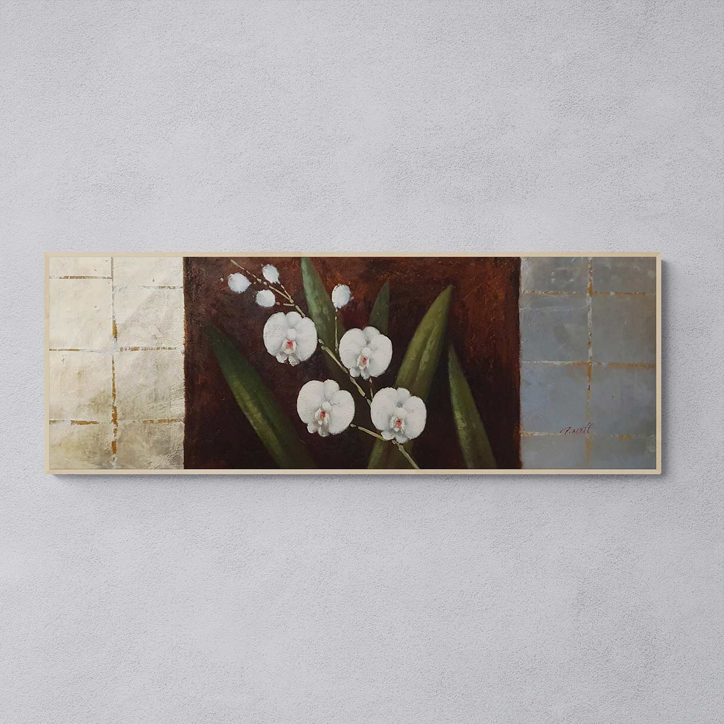 Cuadro Flores Plata Blancas 120x40 cm