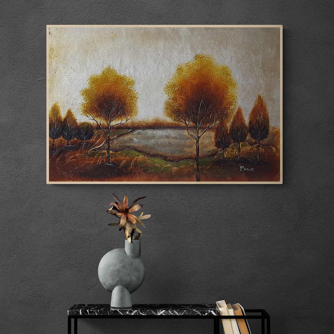 Cuadro Arboles Plata Oro 90x60 cm