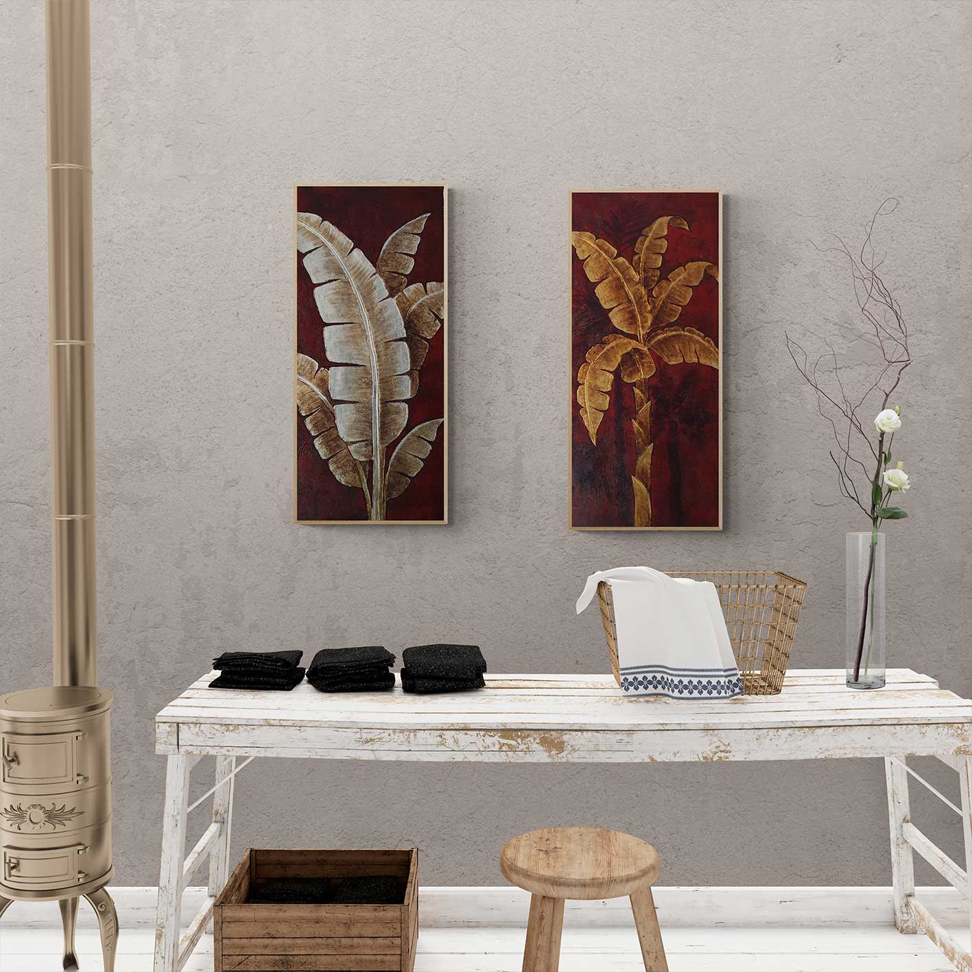 Cuadro Decorativo Botanica Oro 40x90 cm [2 piezas]
