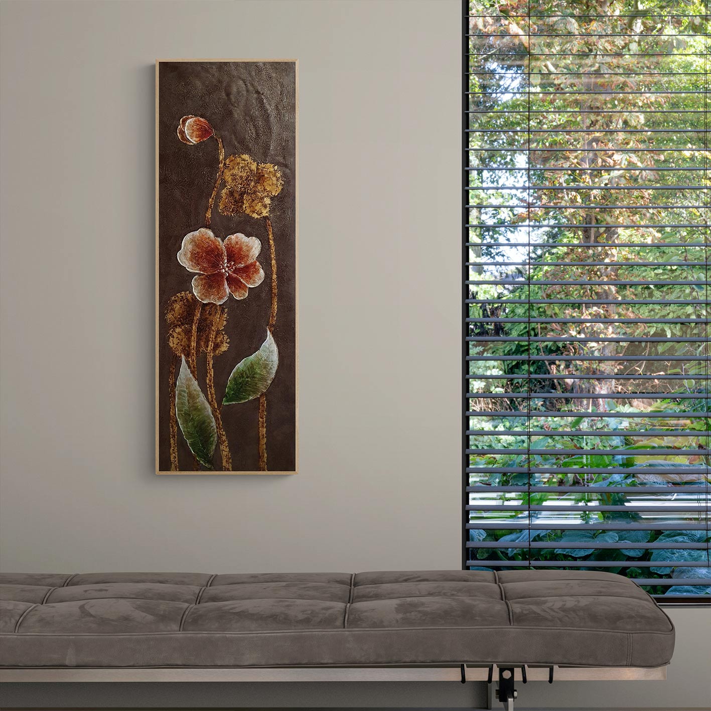 Cuadro Flor Plata 40x120 cm