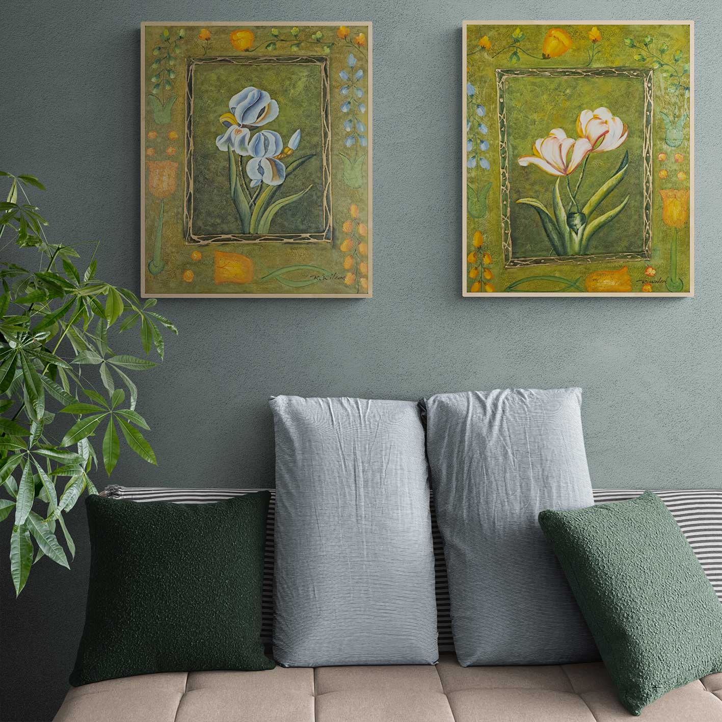 Cuadro Díptico Dos Flores  50x60 cm [2 piezas]