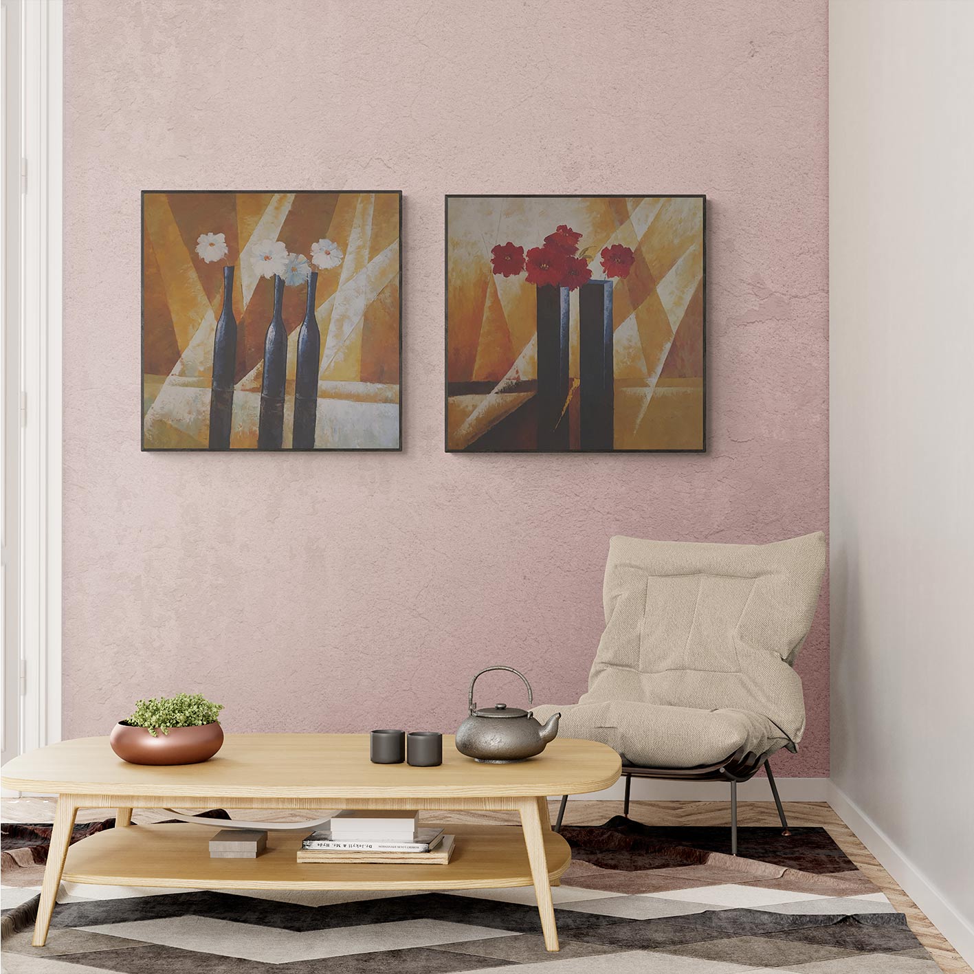 Cuadro Diptico Flores Colores 80x80 cm [2 piezas]