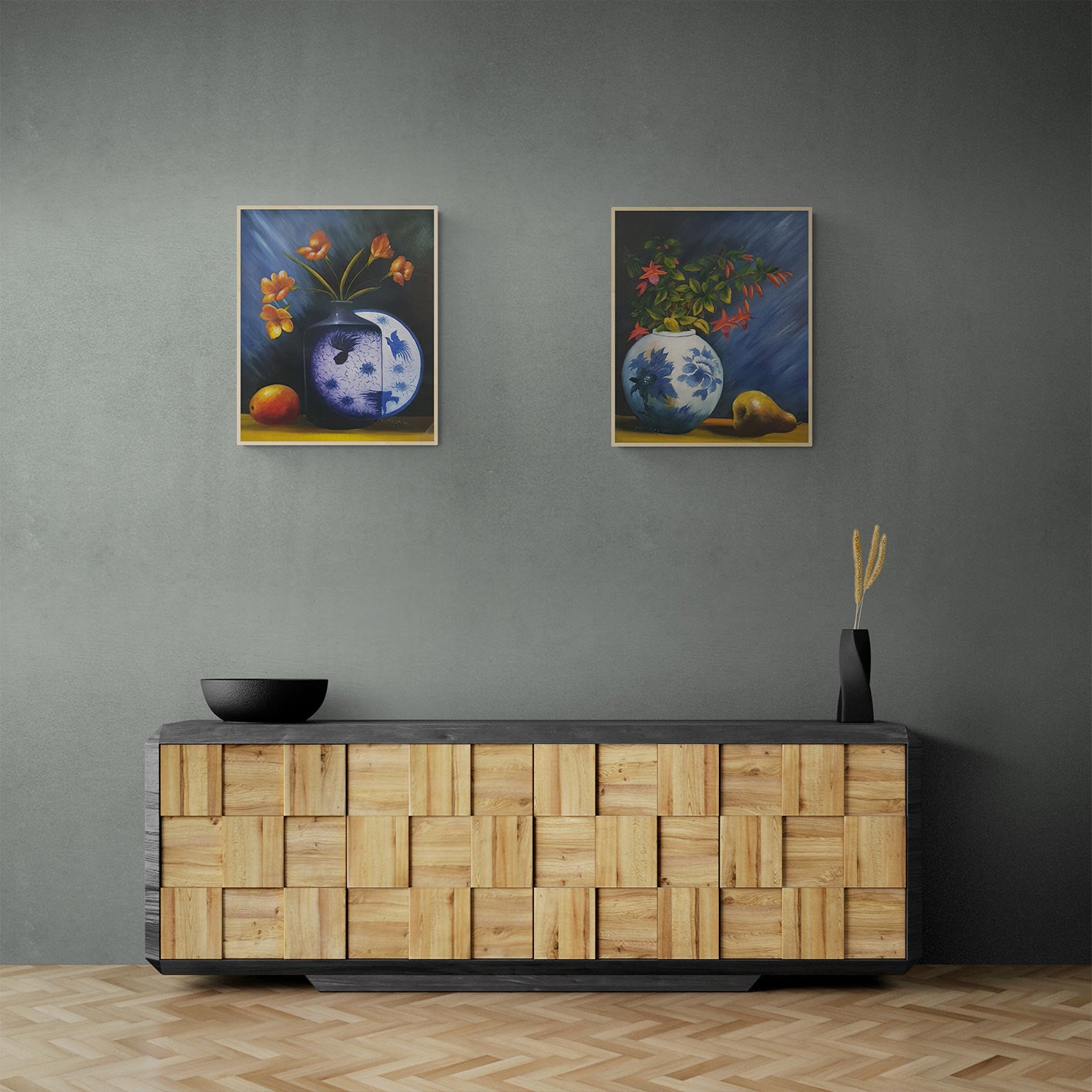 Cuadro Diptico Flores Fruta 50x60 [2 piezas]