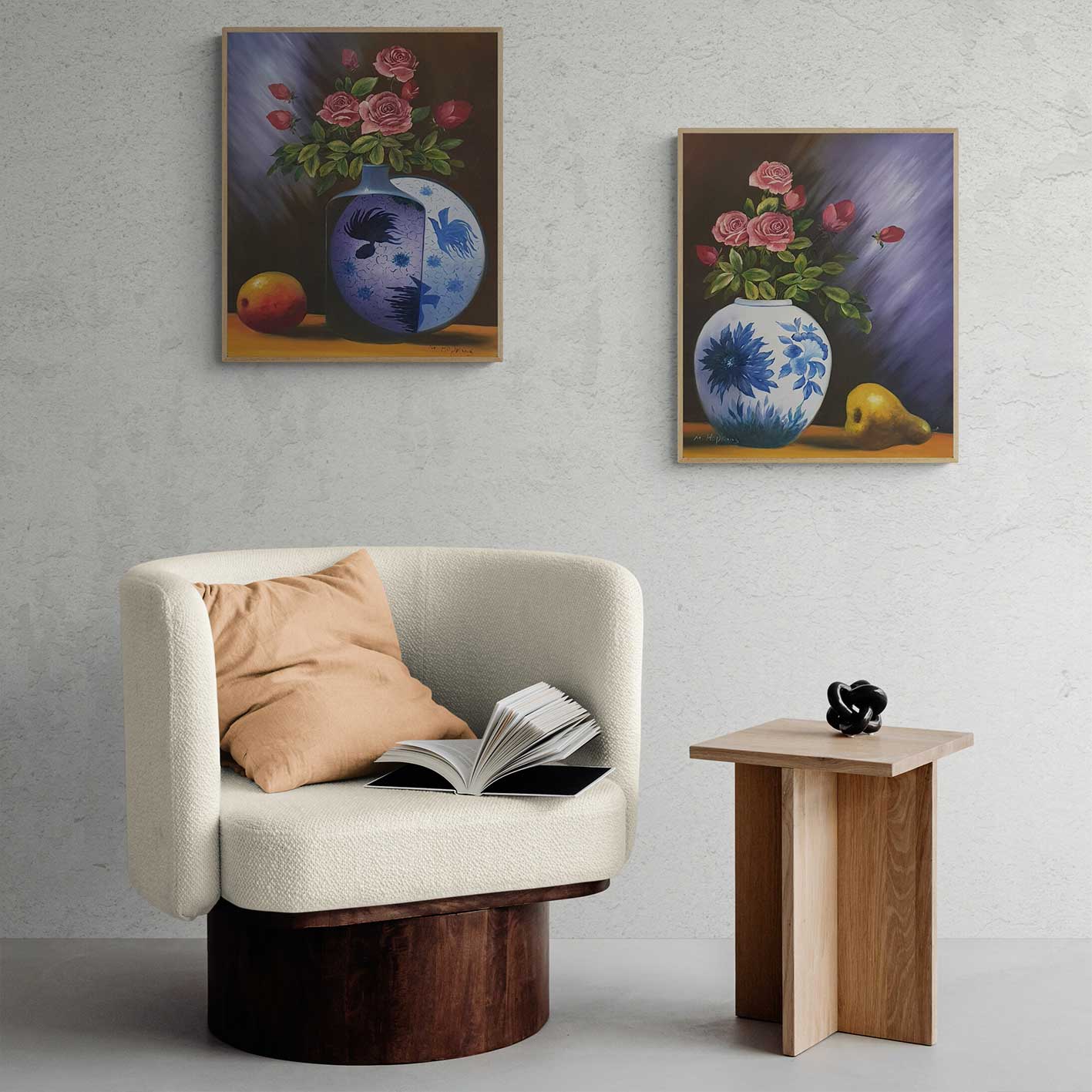 Cuadro Diptico Flores Fruta  50x60 cm [2 piezas]