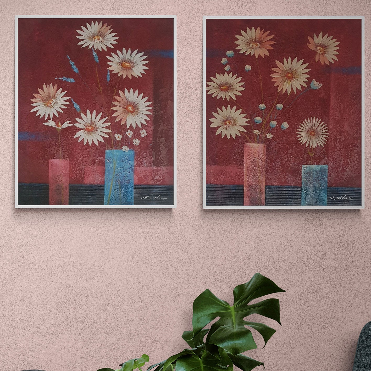 Cuadro Díptico Flores Jarron 50x60 cm [2 piezas]