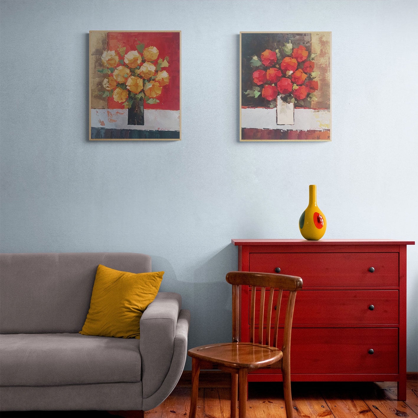 Cuadro Diptico Jarron Cuadrado 50x60 cm [2 piezas]