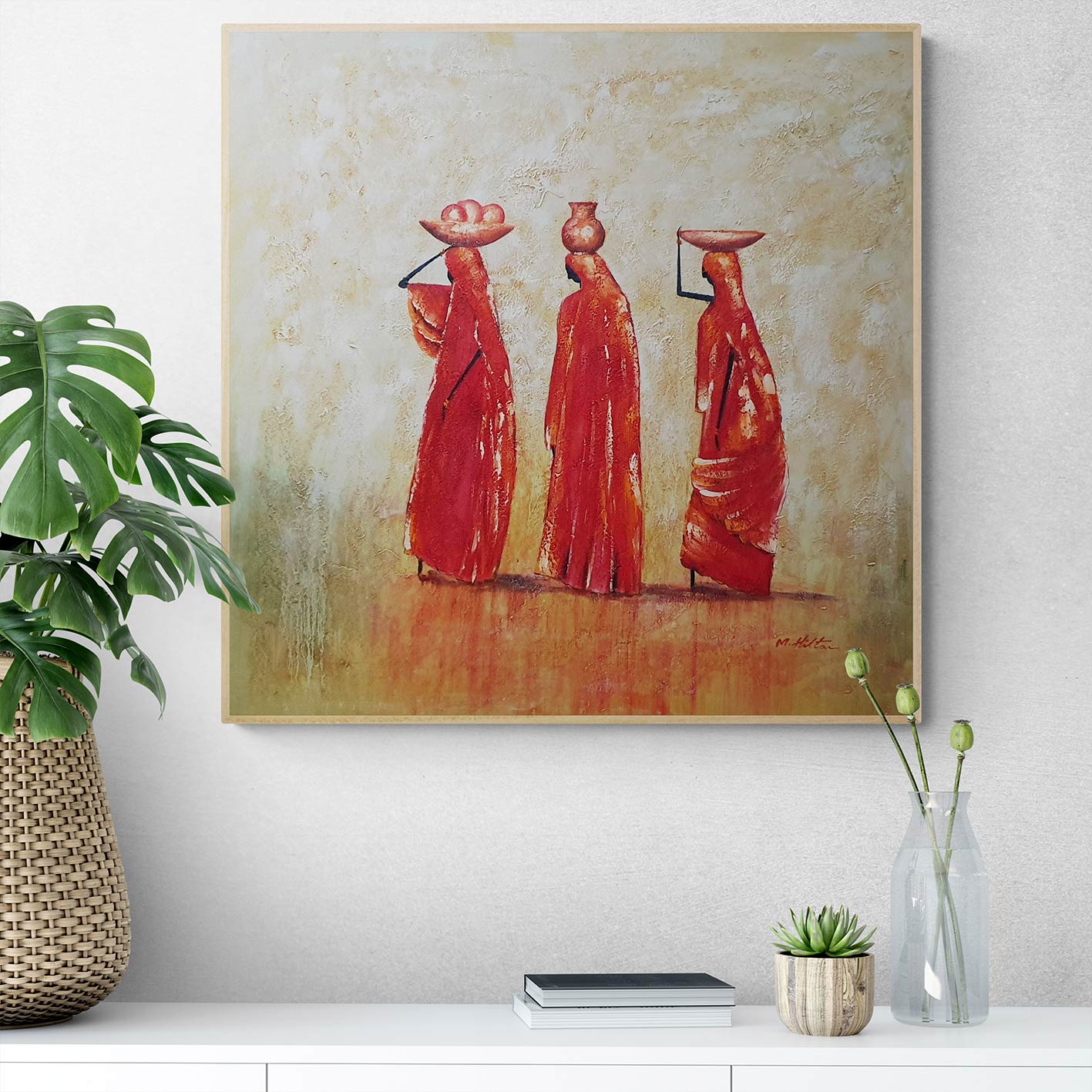 Cuadro Oleo Lienzo Mujeres africanas 80x80 cm