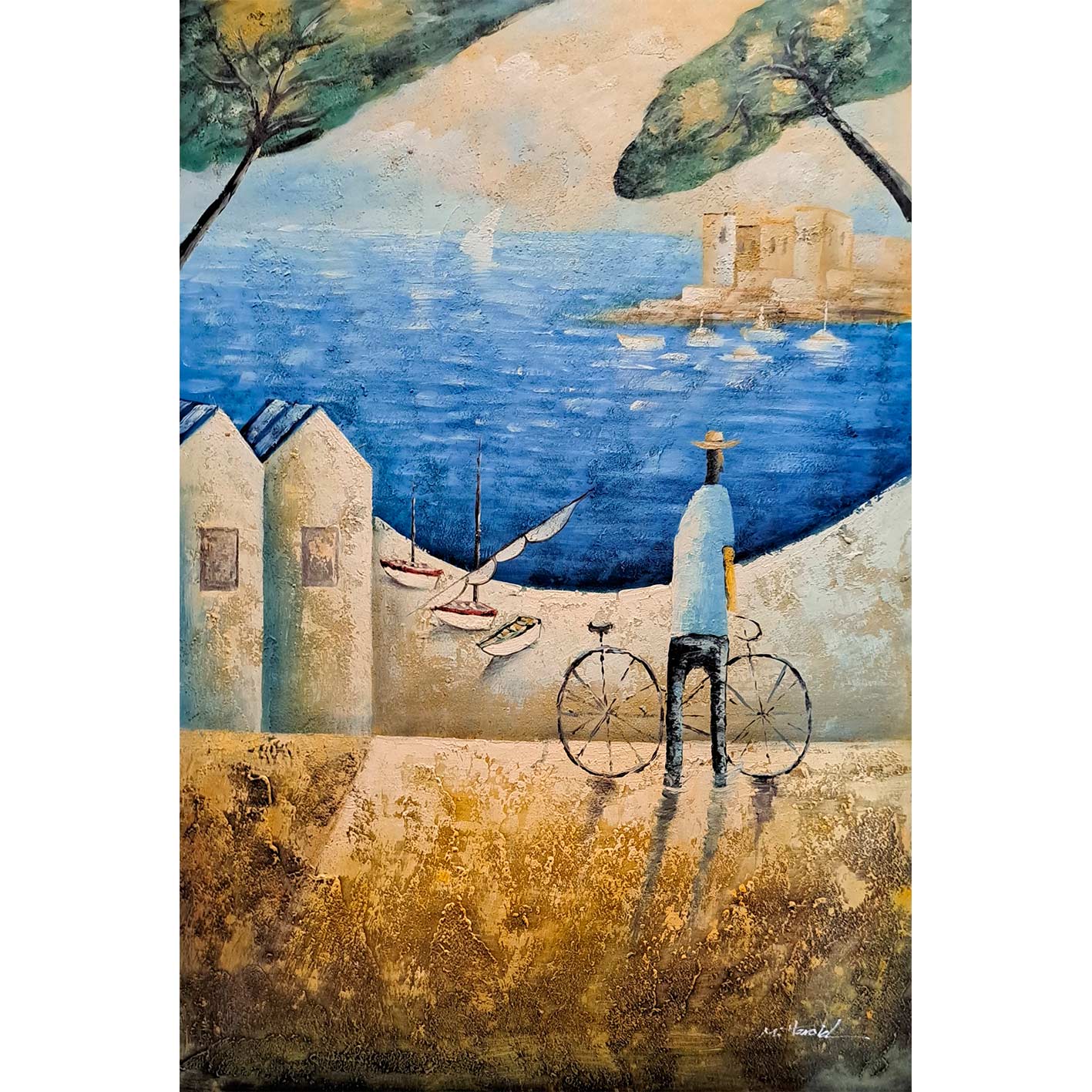 Cuadro Oleo Lienzo Ruta en bicicleta 90x60 cm