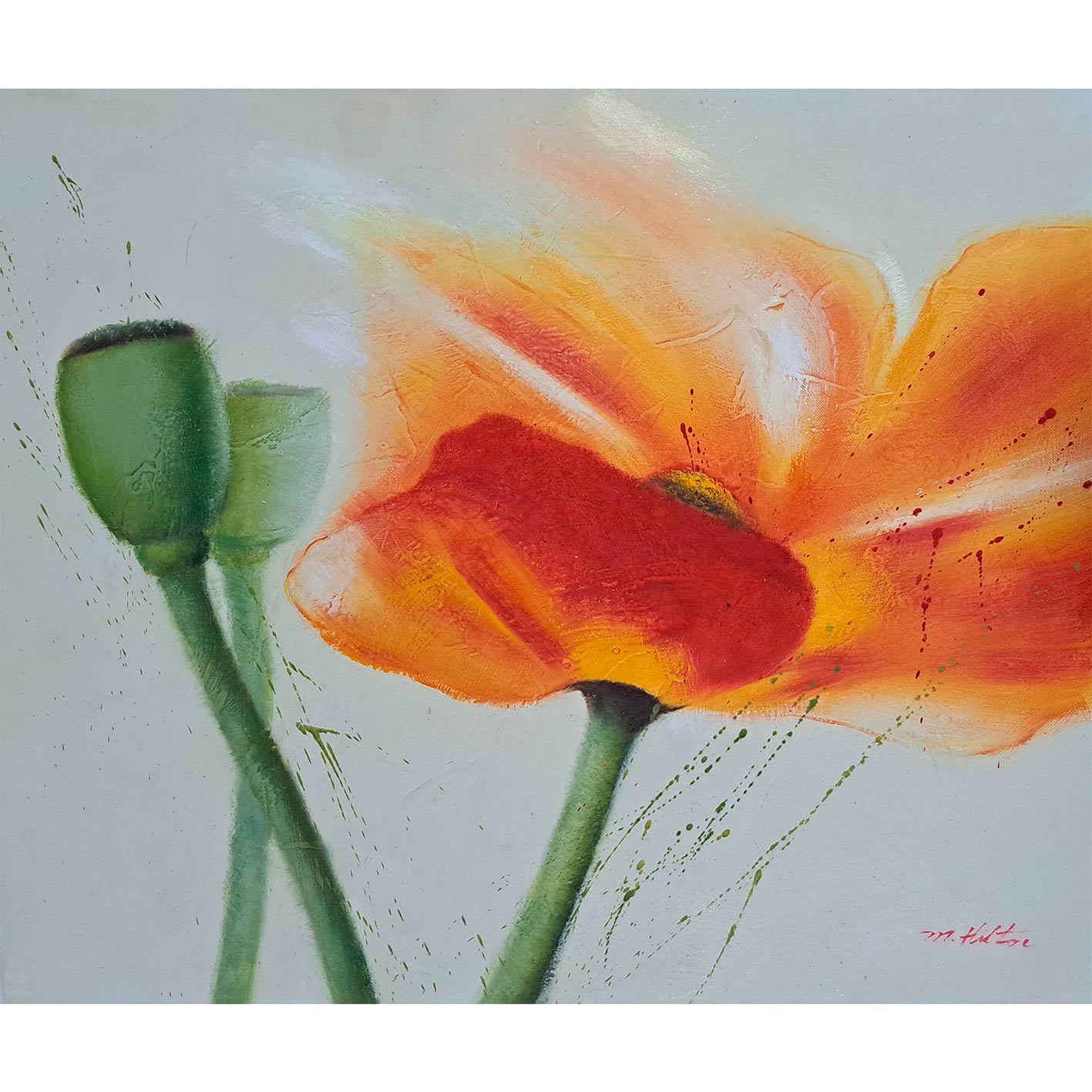 Cuadro Oleo Lienzo Flor deseo Naranja 60x50 cm