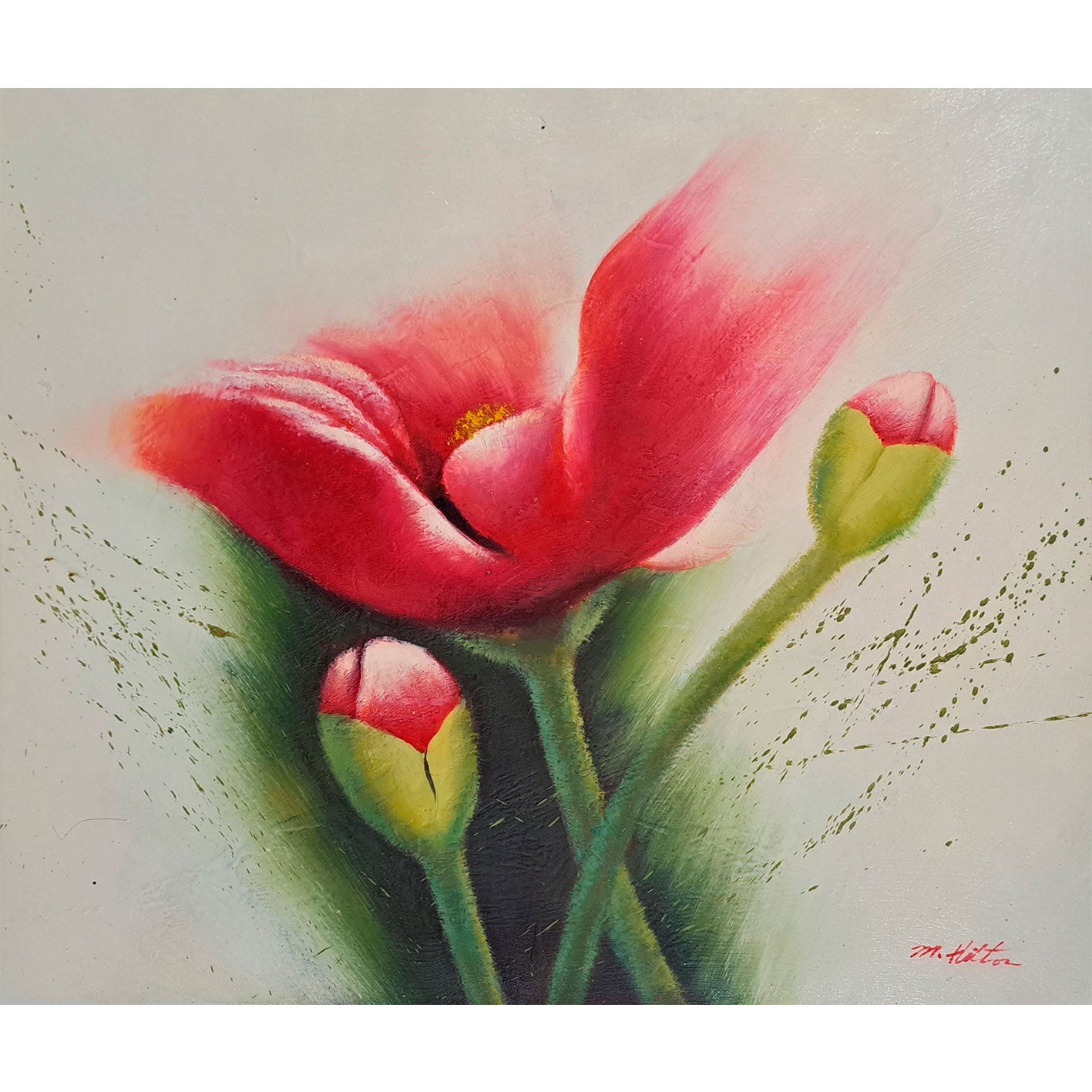 Cuadro Oleo Lienzo Flor deseo Roja 60x50 cm