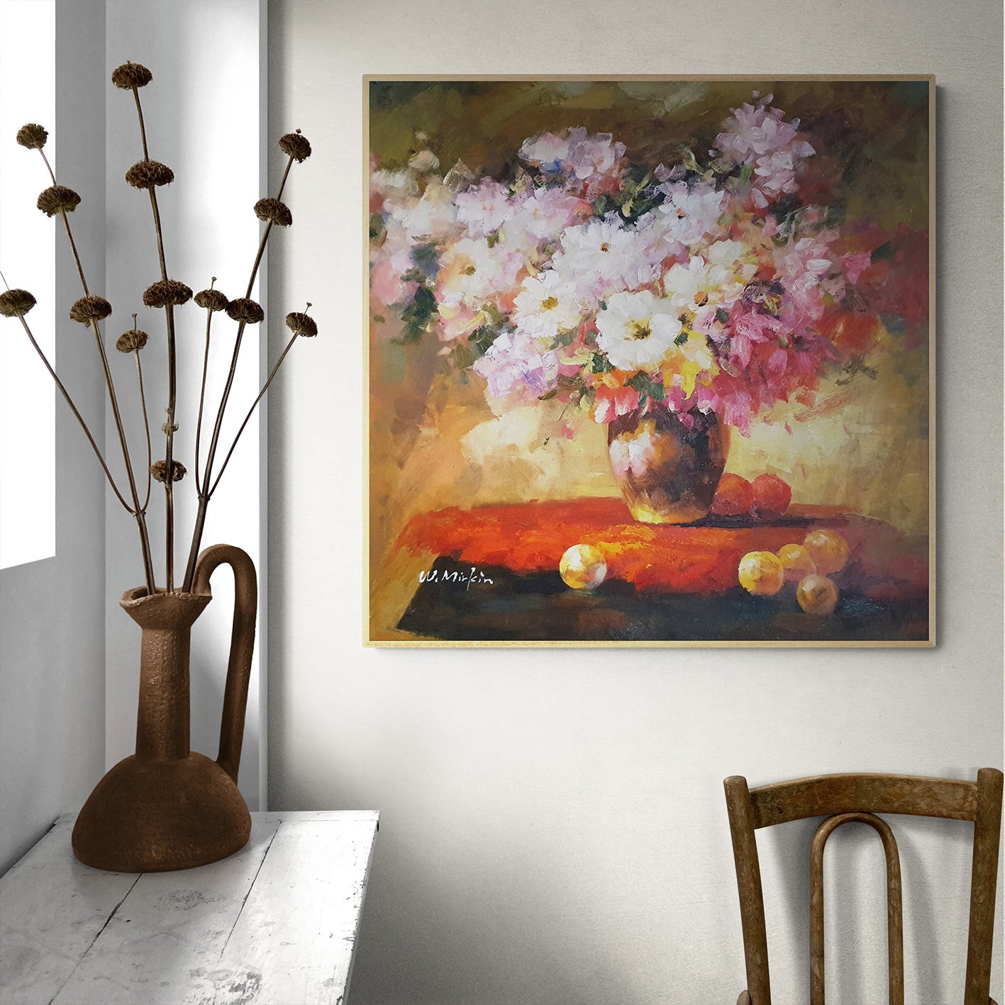 Cuadro Jarron Flores 80x80 cm