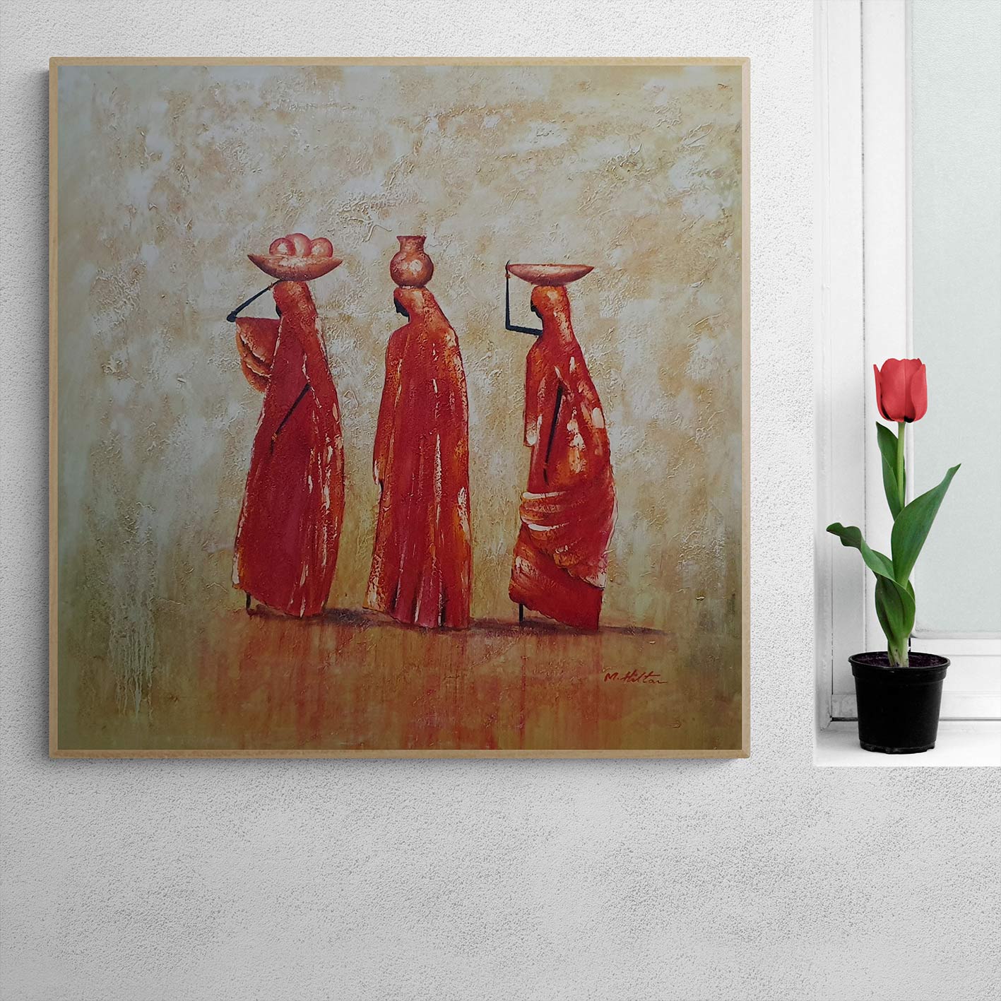 Cuadro Oleo Lienzo Mujeres africanas 80x80 cm