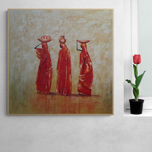 Cuadro Oleo Lienzo Mujeres africanas 80x80 cm