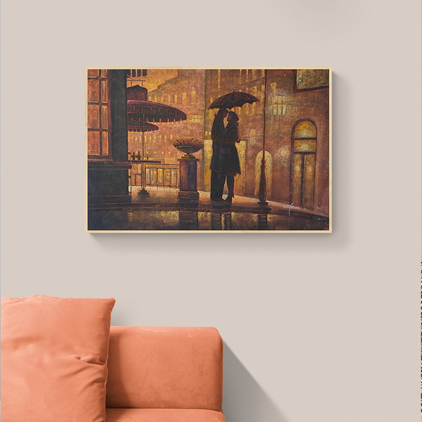 Cuadro Pareja Lluvia 90x60 cm